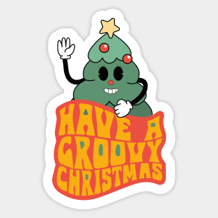 Groovy Christmas Tree Illustration - Have a Groovy Christmas! Sticker